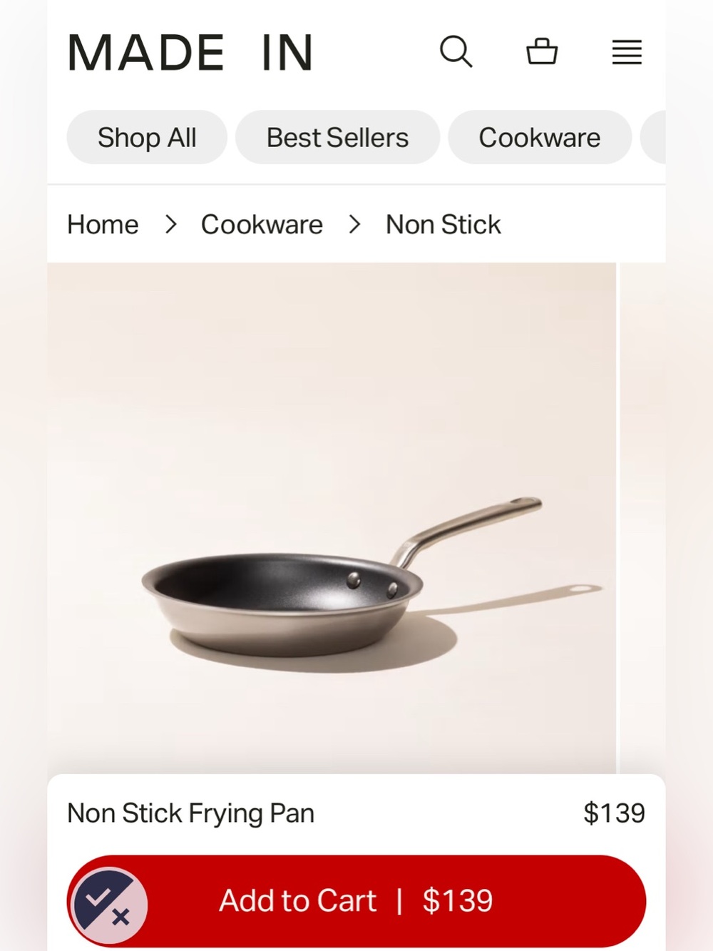 Made in non stick frying pan 8 inches GUC